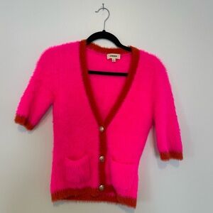 L'Agence Fuzzy Pink Cardigan Sweater